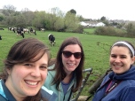 Me, Meaghan and Emily on our cliff walk...with cows.