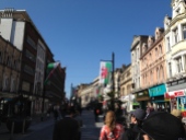 Street in Cardiff with dragon flags